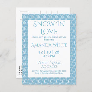 Snow In Love Blue Snowflake Bridal Shower Invitation Postcard