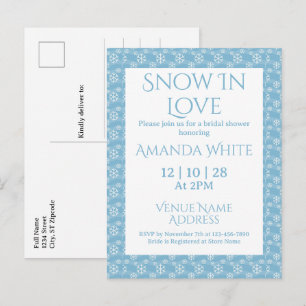 Snow In Love Blue Snowflake Bridal Shower Invitation Postcard
