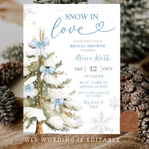 Snow in Love Blue Winter Bridal Shower Invitation