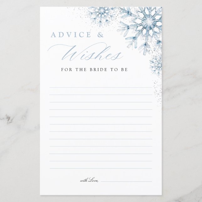 Snow in Love Bridal Shower Advice & Wishes Card (Front)