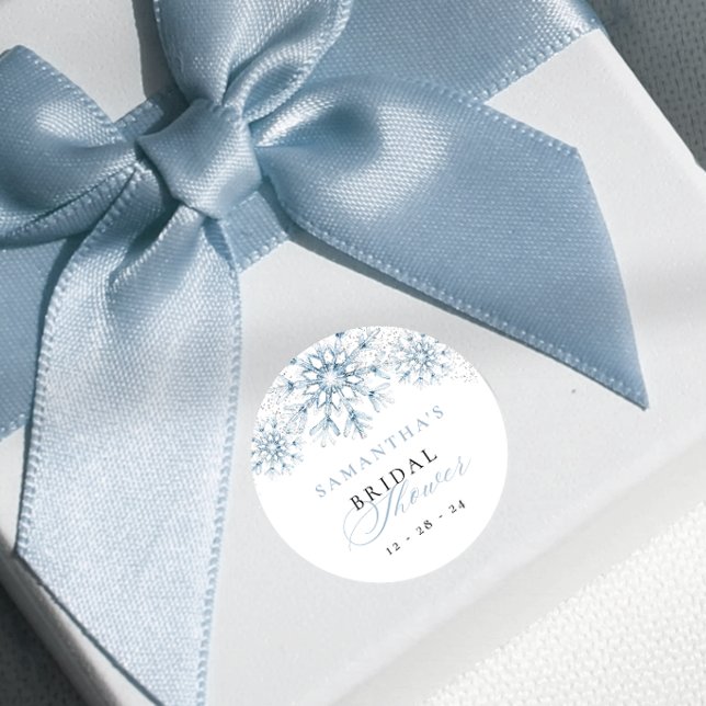 Snow in Love Bridal Shower Classic Round Sticker (Creator Uploaded)