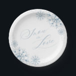 Snow in Love Bridal Shower Paper Plate<br><div class="desc">Celebrate love with our Snow in Love Bridal Shower paper plates,  featuring elegant watercolor snowflakes in soft dusty blue. The modern calligraphy script and silver glitter accents add a chic,  festive touch,  perfect for a winter wonderland bridal shower.</div>