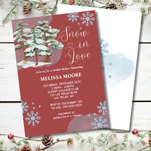 Snow in love burgundy winter forest snowflake invitation