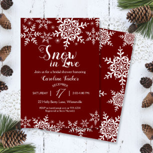 Snow in Love Christmas Dark Red Bridal Shower Invitation
