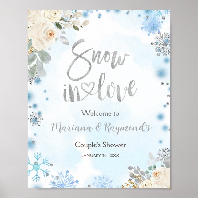 Snow in Love Couple's Shower Welcome Sign (Front)