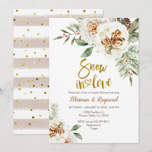 Snow In Love Creamy White Floral Couples Shower Invitation
