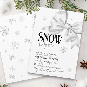Snow In Love Cute Bow Snowflake Winter Baby Shower Invitation