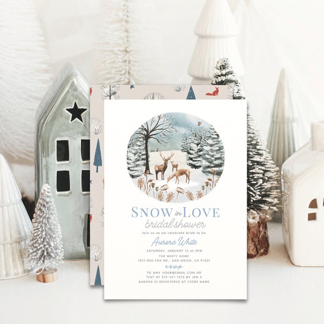 Snow in Love Deer Family Winterscape Bridal Shower Invitation (Creator Uploaded)