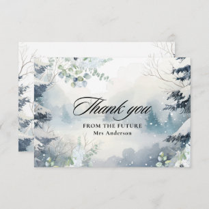 Snow in love dusty blue Winter Bridal Shower Thank You Card
