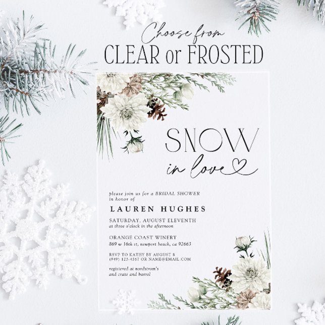 Snow in Love Evergreen Bridal Shower Acrylic Invitations (Creator Uploaded)