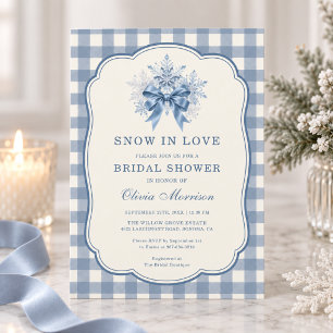 Snow in Love Floral Gingham Bridal Shower  Invitation