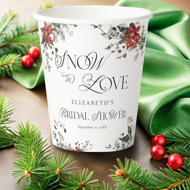 Snow in Love Floral Winter Bridal Shower Paper Cups (Creator Uploaded)
