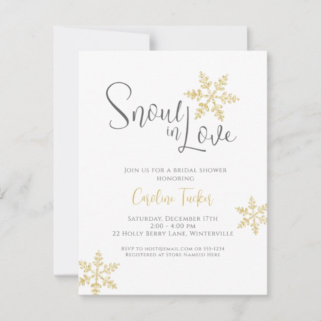 Snow in Love Gold Snowflakes Bridal Winter Shower Invitation (Front)