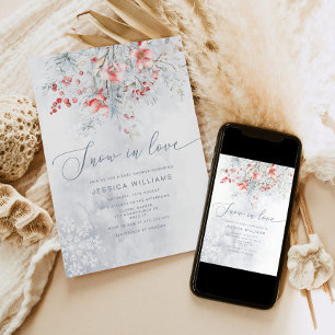 Snow in Love modern dusty blue bridal shower Invitation