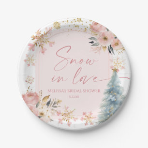 Snow In Love Pink Snowflake Winter Bridal Shower Paper Plate