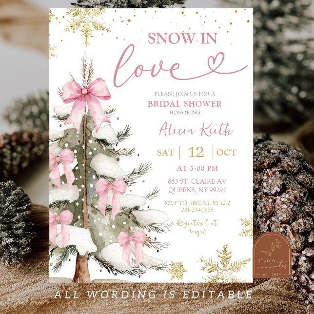 Snow in Love Pink Winter Bridal Shower Invitation (Creator Uploaded)