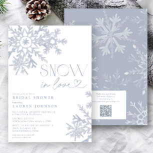 Snow in Love QR Snowflake Winter Bridal Shower Invitation