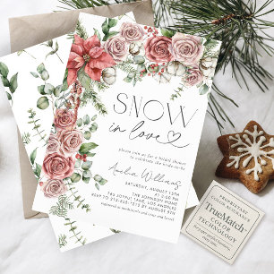 Snow in Love Red Pine Winter Flowers Invitation