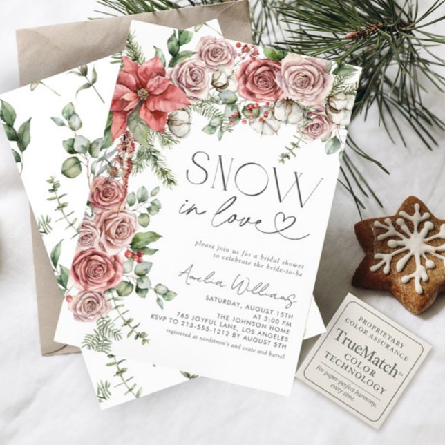 Snow in Love Red Pine Winter Flowers Invitation (Creator Uploaded)