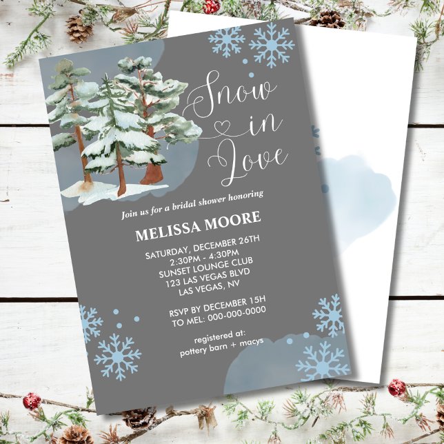 Snow in love silver grey winter forest snowflake  invitation (Creator Uploaded)