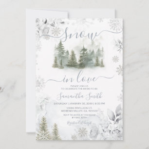 Snow In Love Silver Winter Pine Tree Bridal Shower Invitation