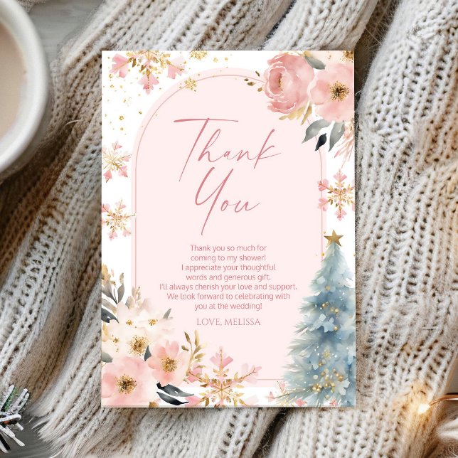 Snow In Love Snowflake Pink Winter Bridal Shower Thank You Card (Creator Uploaded)