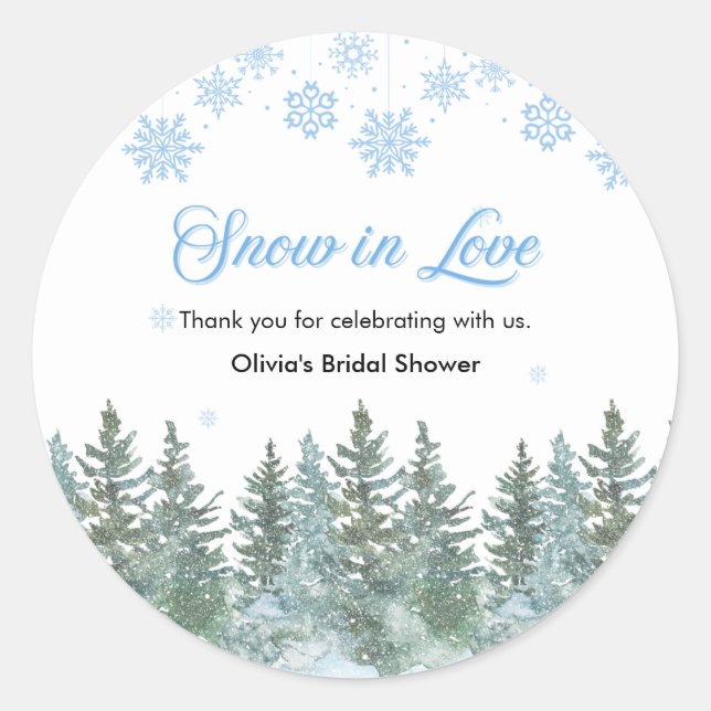 Snow in Love Snowflakes Bridal Shower Thank You  Classic Round Sticker (Front)