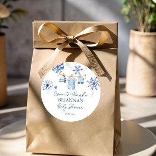 Snow in love snowflakes winter baby shower favour classic round sticker