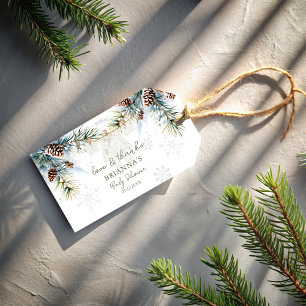 Snow in love snowflakes winter baby shower favour gift tags