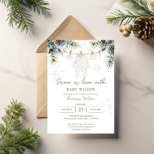 Snow in love snowflakes winter baby shower invitation
