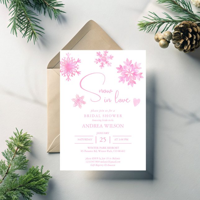 Snow in love snowflakes winter bridal shower invitation (Snow in love pastel pink snowflakes winter bridal shower invitation template)