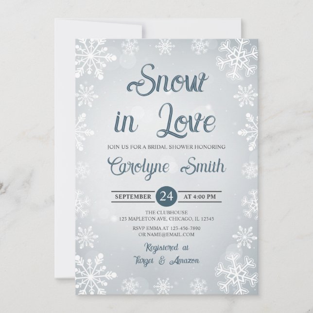 Snow in Love Snowflakes Winter Bridal Shower Invitation (Front)