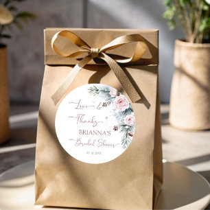 Snow in love snowy pine winter bridal shower favou classic round sticker