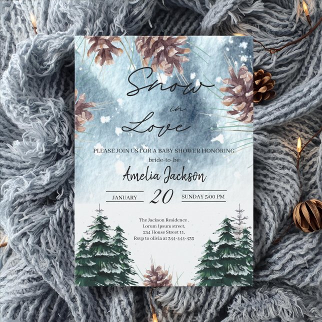 Snow in love snowy pines winter bridal shower  invitation (Creator Uploaded)