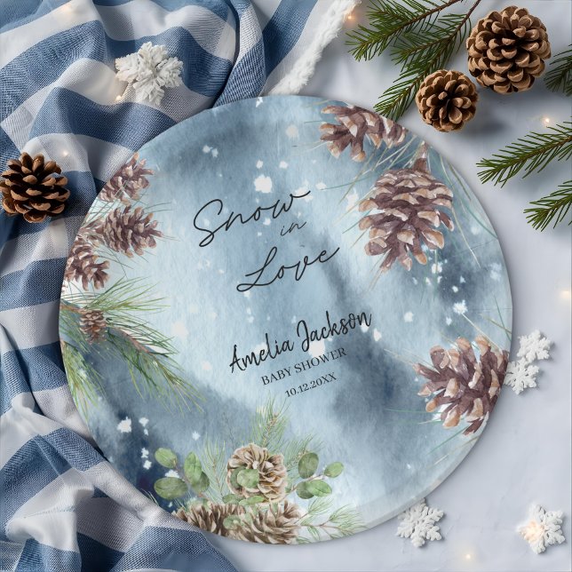 Snow in love snowy pines winter bridal shower  paper plate (Creator Uploaded)