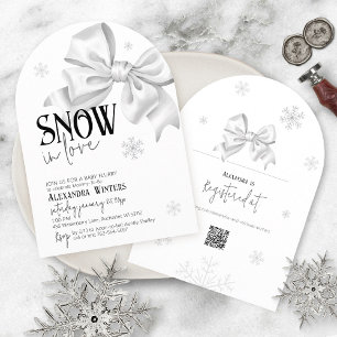 Snow In Love White Bow Baby Shower Winter Arch QR Invitation