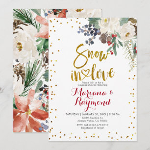 Snow In Love White Christmas Floral Couples Shower Invitation