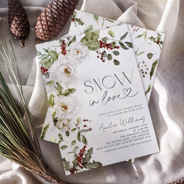Snow in Love White Flowers Pine Winter Invitation (Creator Uploaded)