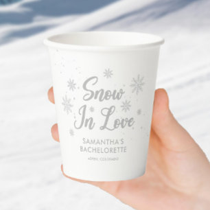 Snow in love White Winter Bachelorette  Paper Cups