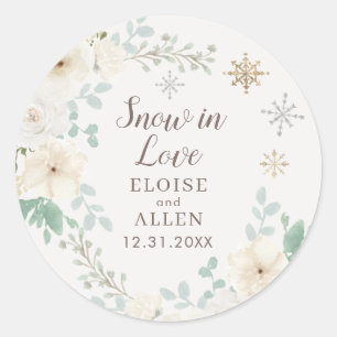 Snow In Love White Winter Floral Classic Round Sticker