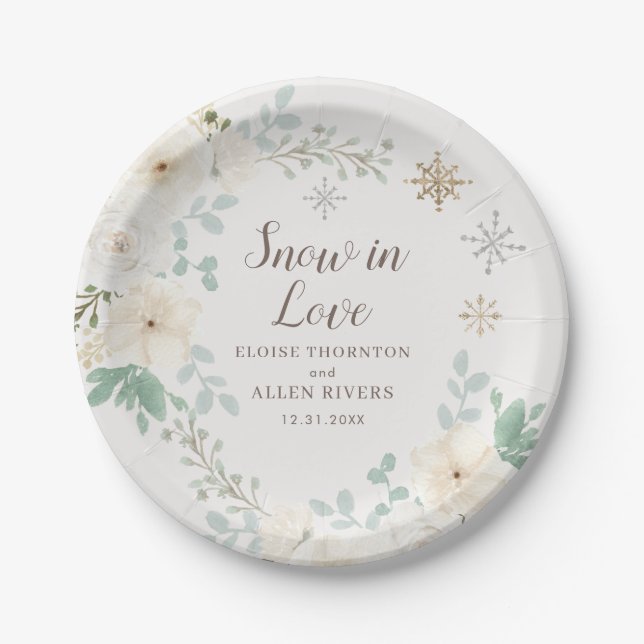Snow In Love White Winter Floral Plates (Front)
