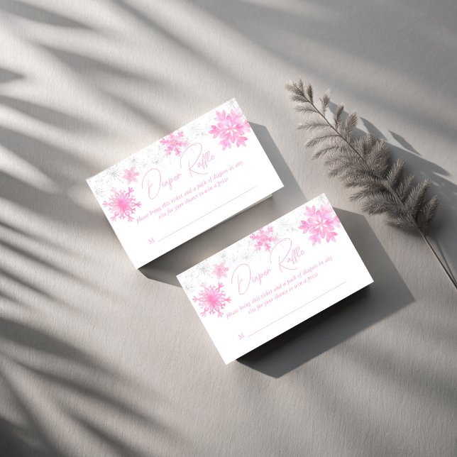 Snow in love winter baby shower diaper raffle enclosure card (Snow in love pink snowflakes winter baby shower diaper raffle enclosure card raffle tickets)