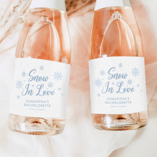 Snow In Love Winter Bachelorette Party Champagne  Sparkling Wine Label (Creator Uploaded)