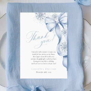 Snow in Love Winter Blue Bow Bridal Shower Thank You Card