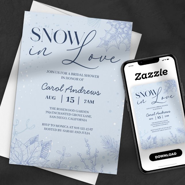 Snow in Love Winter Blue Winter Bridal Shower Invitation (Creator Uploaded)
