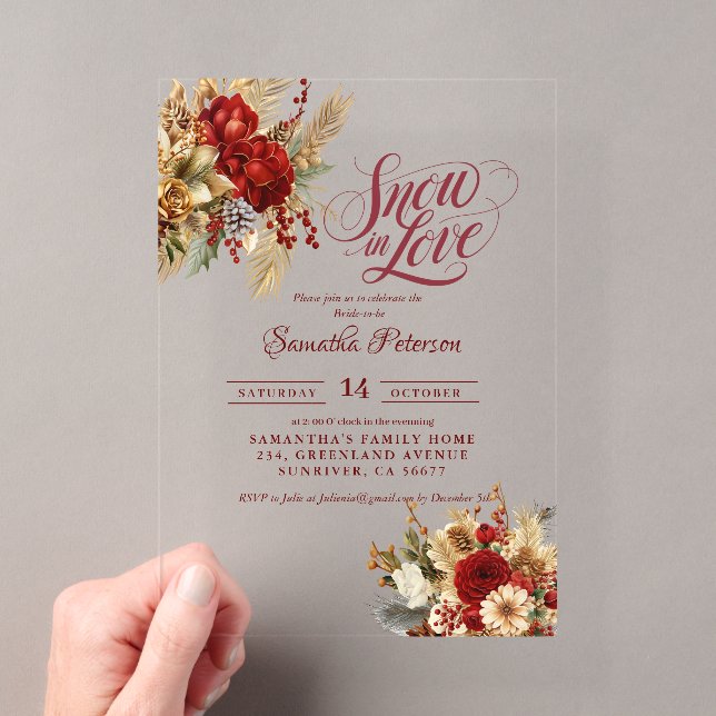 Snow in love winter bridal shower acrylic invitations (Insitu (Handheld))