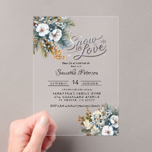 Snow in love winter bridal shower acrylic invitations