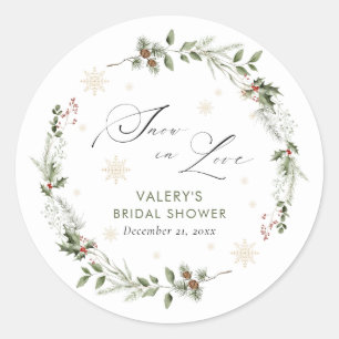 Snow in Love Winter Bridal Shower Classic Round Sticker