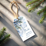 Snow in love winter bridal shower favours gift tags<br><div class="desc">Snow in love winter bridal shower favours favour gift tags  personalised thank you favour tags template,  watercolor dusty blue winter berries on snowy pine branches snowflakes personalised favour tags,  winter bridal shower personalised  favour tags customised favour gift tags,  winter bridal shower party supplies,  bridal shower favours</div>