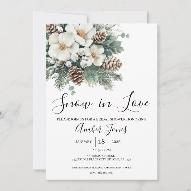 Snow In Love Winter Bridal Shower Invitation (Front)